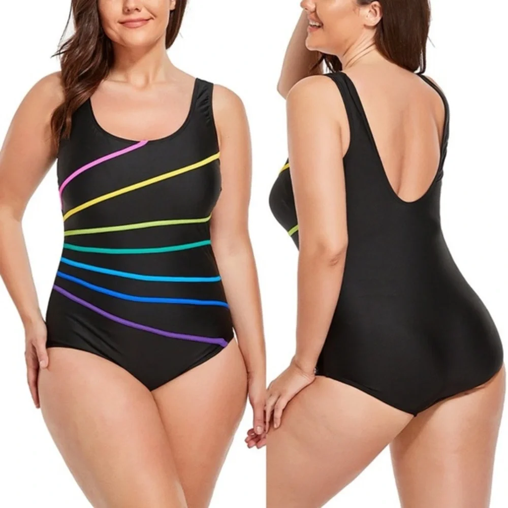 NWT FULLFITALL Blue Starburst Xtra Life Shock Square Neck One Piece Swimsuit
